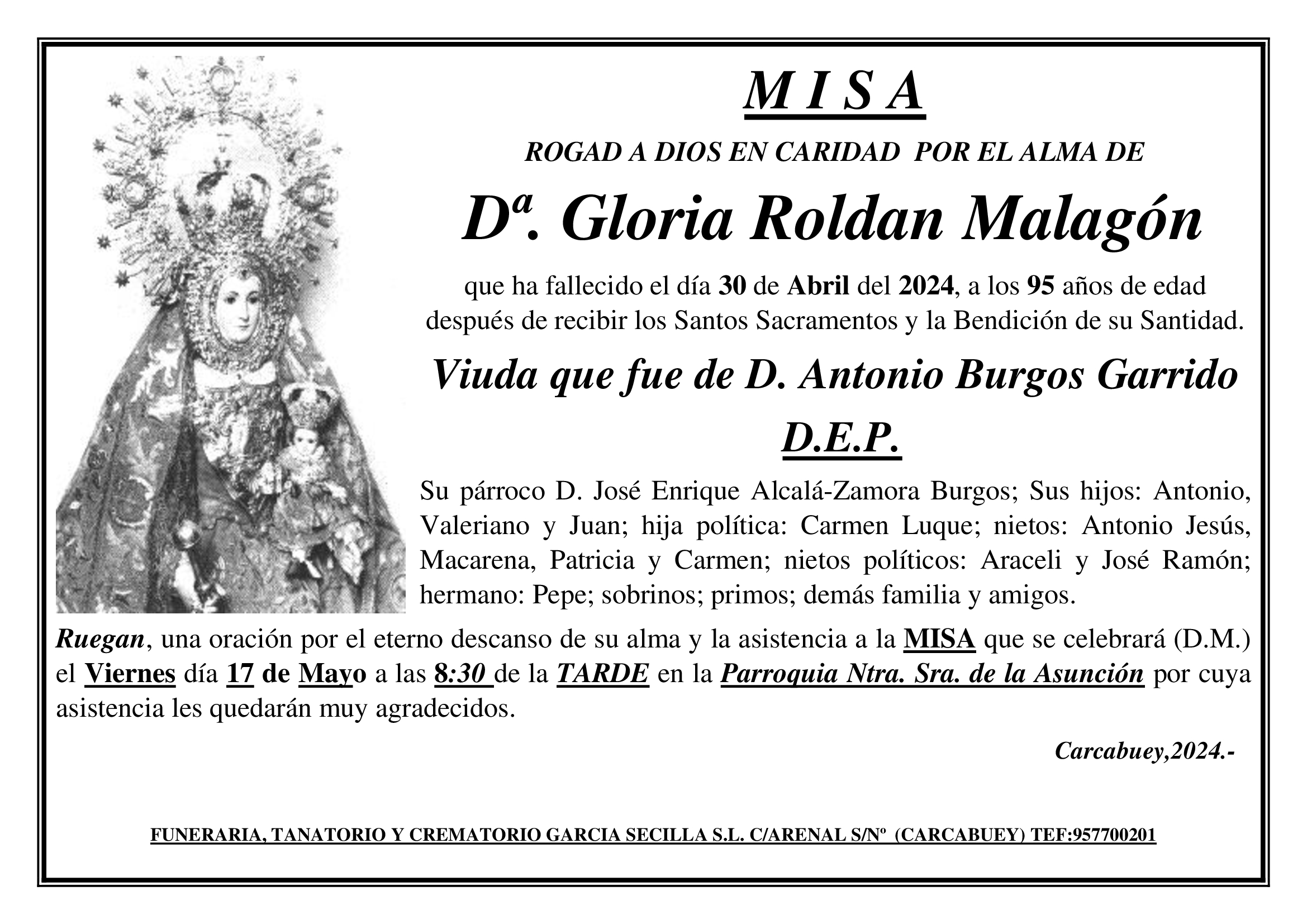 MISA DE DªGLORIA ROLDAN MALAGÓN