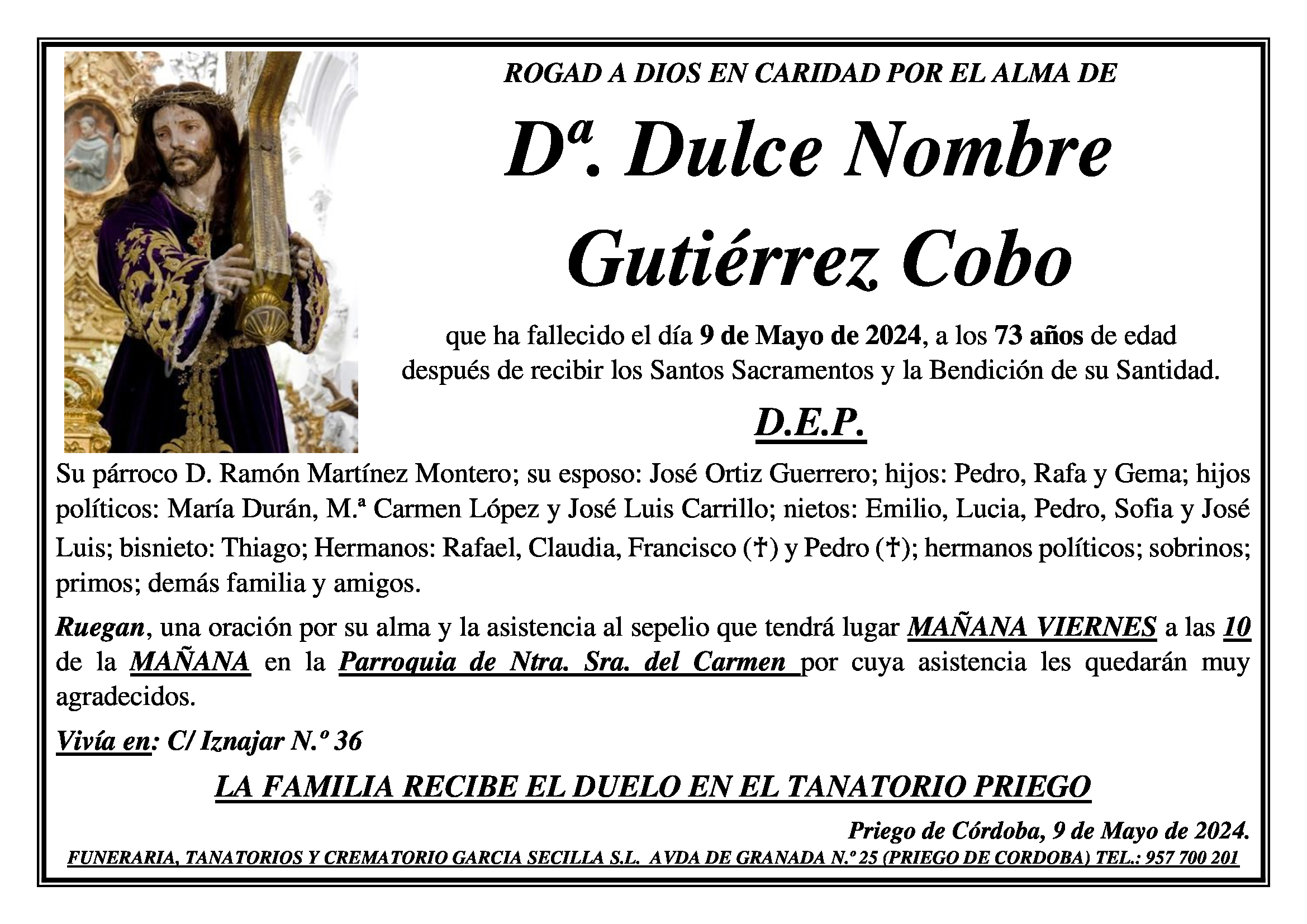 SEPELIO DE Dª DULCE NOMBRE GUTIERREZ COBO 